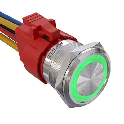 Imagen de APIELE interruptor de presión bloqueo 22 mm, 12 V CC, 10 A, carcasa aluminio con LED, impermeable, botón enchufe precableadoo (verde)