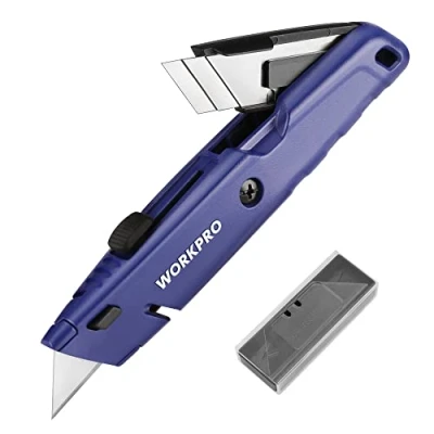 Imagen de WORKPRO Cúter Universal, Cutter Profesional, Cortador Profesional con Mango de Aluminio Antideslizante, 10 Cuchillas Trapezoidales, Azul