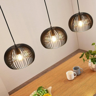 Imagen de lámpara colgante &#039;Jusra&#039; (Vintage) en Negro hecho de Metal e.o. para Salón &amp; Comedor (3 llamas, E27) Lindby colgante, lámpara, techo, techo