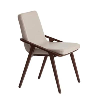 Imagen de Ángel Cerdá Silla Comedor Tapizada en Polipiel Color Visón con Patas de Madera Nogal Diseño Moderno y Cálido Respaldo Envolvente Gran Comodidad Ideal Salones Comedores 54 x 59 80 cm