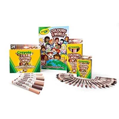 Imagen de CRAYOLA Colours of The World Juego de 24 lápices Cera, rotuladores, multiculturales y 1 álbum para Colorear 48 páginas, Regalo niños Kit Material Escolar
