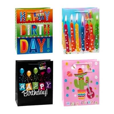 Imagen de TSI 84314 Bolsas de regalo (tamaño mediano, 4 modelos surtidos), diseño cumpleaños