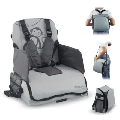 Imagen de Mobiclinic ®, Trona portátil bebé, Monkey, de viaje, 6 a 36 meses, Hasta 15kg, Plegable, Arnés Ajustable 5 puntos, Con almacenamiento, portátil, Silla bebe, Color Gris