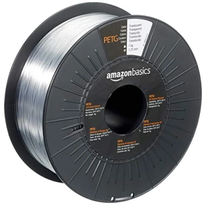 Imagen de Amazon Basics Filamento para impresora 3D, tereftalato de polietileno (PETG), cinta 1 kg, 1.75 mm, translúcido
