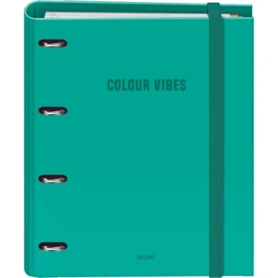 Imagen de Dohe Archivador con Recambio Carpeta 4 Anillas, A4 (28x32 cm), 100 Hojas Cuadriculadas 5x5 mm, Separadores de Colores, Sobre para Almacenamiento Extra y Cierre Goma COLOUR VIBES Verde
