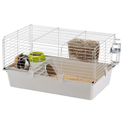 Imagen de Ferplast Espaciosa Jaula para Conejillos de Indias CAVIE 80, Sistema Cierre Seguridad, Accesorios incluidos, Alambre Pintado Gris y plástico, 77 x 48 h 42 cm