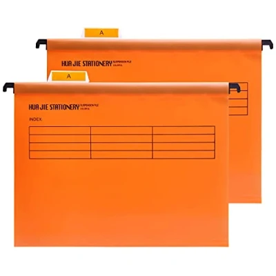 Imagen de 12 unidades Foolscap Grande Archivadores de suspensión con pestañas e insertos para tarjetas,Naranja, Archivo Carpetas Colgantes Polipropileno, Medidas 41 x 25 37 cm