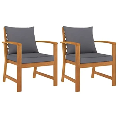 Imagen de vidaXL 2X Madera Maciza Acacia Sillas de Jardín Cojines Sillón Exterior Terraza Balcón Butaca Asiento Muebles Mobiliario Duradera Robusta Gris Oscuro