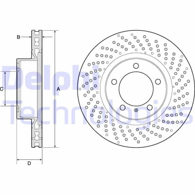 Imagen de DELPHI BG4781C Disco de freno 330 8 5 ventilado revestido altamente carbonizado sin cojinete rueda, anillo sensor ABS PORSCHE: 911 Coupé