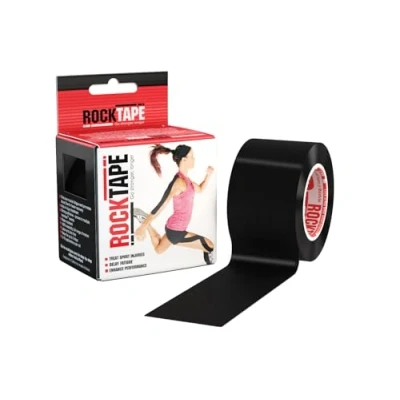 Imagen de RockTape Unisex Kinesiologic Tape (5cm x 5m) Elástico deportivo terapéutico sin lactato para hombro, tobillo, codo, muñeca, espinilla y rodilla Negro