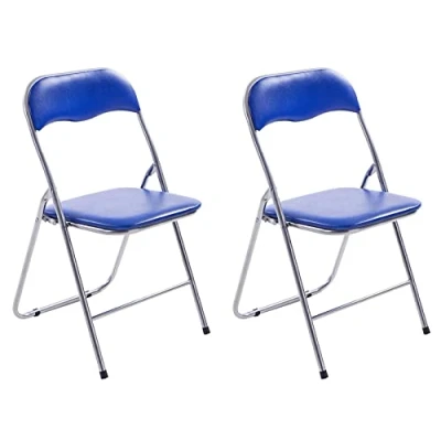 Imagen de CLP Set De 2 Sillas Plegables Felix con Estructura Metal I Juego Conferencia Acolchada &amp; Plegable, Color:Azul/Plata