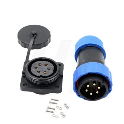 Imagen de HangTon HE29 Conector de plástico con mamparo 6 pines Energía industrial Impermeable IP68 Macho Hembra Enchufe Panel Socket 4 Screw (6 25A 380V)