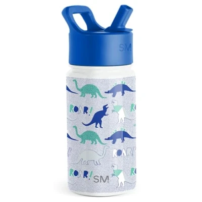 Imagen de Simple Modern Kids Water Bottle with Straw Lid Insulated Stainless Steel Reusable Tumbler for Toddlers, Girls, Boys Summit Collection 14oz, Dinosaur Roar