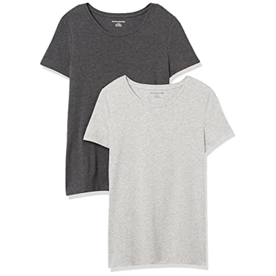 Imagen de Amazon Essentials Camiseta de Cuello Caja Manga Corta y Ajuste Clásico Mujer, Pack 2, Carbón Mezcla/Gris Claro Mezcla, XS