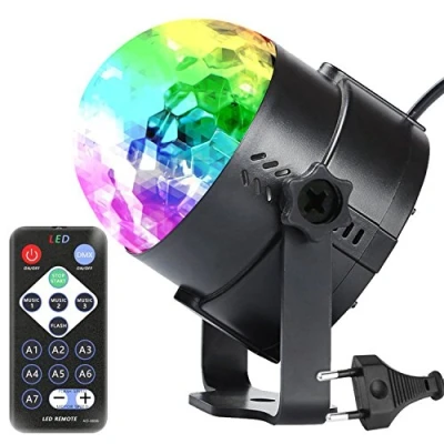 Imagen de luz led giratoria, EUGO Mini bola mágica lámpara etapa Disco Club DJ activado por voz Crystal KTV Bar colorida