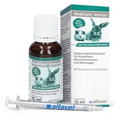 Imagen de alfavet RodiCare Inmunoestimulante inmunológico para conejos, cobayas y pequeños roedores, alimento complementario, 15 ml, jeringa dosificadora