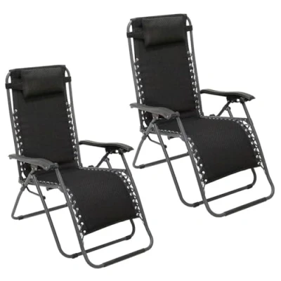Imagen de LOLAhome 2 sillas Gravedad Cero Camping jardín y terraza, reclinables, Bloqueo de Seguridad, Estructura Acero Gris Asiento Lona Oxford poliéster 3D Beige o Negras (Negro)
