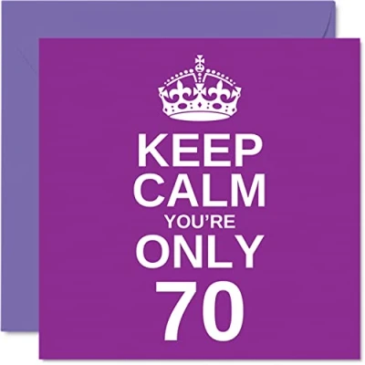 Imagen de Divertidas tarjetas de 70 cumpleaños para hombres y mujeres, con texto en inglés &quot;Keep Calm&quot;, divertida tarjeta feliz abuelo, mamá, niñera, papá, abuela, tío tía,