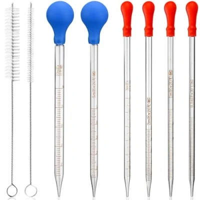 Imagen de HATANSE 6 Pièces Pipetas Cuentagotas, de Silicona, Pipeta Vidrio Líquido, Graduado 0.5ml 1ml 2ml 3ml 5ml 10ml con 2 Cepillo Limpieza