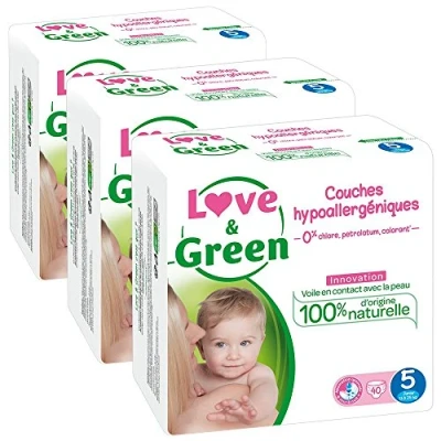 Imagen de Love &amp; Green Pañales Saludables y Ecológicos para Bebés Talla 5 (11 25 kg) Pack de 1 Mes (160 pañales) Absorbentes, anti fugas sin ingredientes indeseables