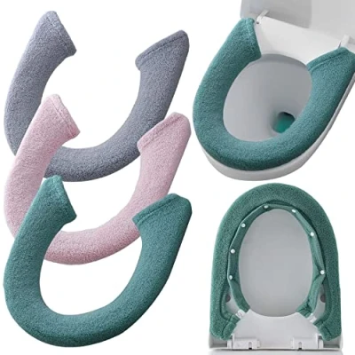 Imagen de Funda para asiento de inodoro tela suave y gruesa, elástica, lavable, color aleatorio