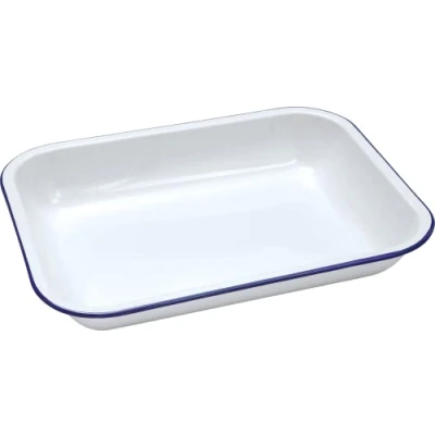 Imagen de Bandeja para hornear esmaltada, grande, 37 x 29,5 6 cm, color azul y blanco
