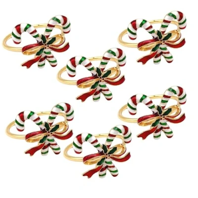 Imagen de CosyAurora Juego de 6 Anillos para Servilletas Navidad, Soportes Servilletas, Decoración Mesa Fiestas y Cenas (Bastón Caramelo, Unidades)