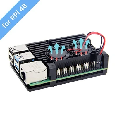 Imagen de Carcasa para disipador térmico Raspberry Pi 4 Modelo B con Doble Ventilador, Caja de aleación Aluminio 4B (con Ventilador Negro)