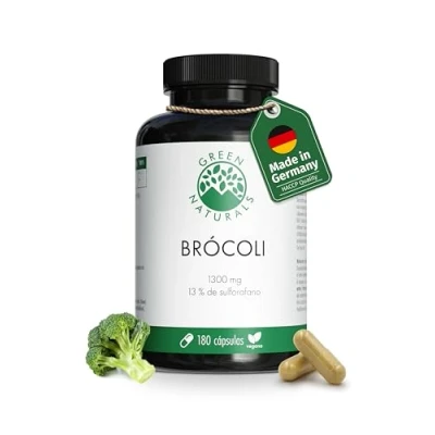 Imagen de Extracto DE brócoli 170mg sulforafano 1300mg dosis diaria 180 cápsulas 3 meses suministro vegano y sin aditivos producido probado en laboratorio Green Naturals®