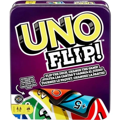 Imagen de Mattel Games Juego de Cartas UNO Flip!, Mesa en Lata para niños +7 años (Mattel GDG37)