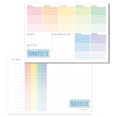 Imagen de paper&amp;you® Agenda semanal (A5, arco iris, 50 páginas, incluye bloc de notas en la parte posterior, respetuoso con el clima y sostenible)
