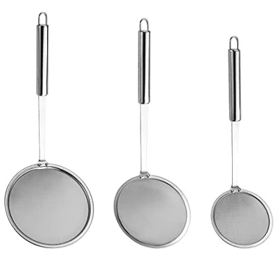 Imagen de 3 Piezas Coladores acero Inoxidable, Colador de Alimentos para Cocina, Espumadera con Malla, Inoxidable Espumadera, Tamaños, Residuos Filtración y Grasa