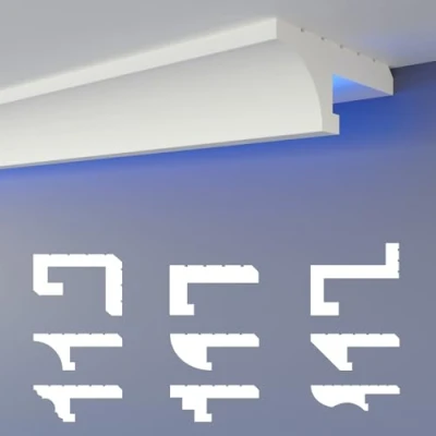 Imagen de HEXIMO LED Perfil de sombra Molduras estuco, iluminación indirecta Techo placas yeso poliestireno XPS luz abocinada (20,4 Metros HLED 14)