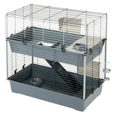 Imagen de Ferplast Jaula Conejos RABBIT 100 DOUBLE Gran Espacio en Dos Niveles, Escalera Fácil Limpieza, Accesorios Incluidos 95 x 57 h 93,5 cm