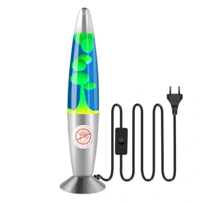 Imagen de Ajacxet lámpara de lava azul y amarilla 34 cm retro decorativa relajante, cuerpo aluminio vidrio para dormitorio salón, regalo original E14 R39 25 W, bombilla incluida