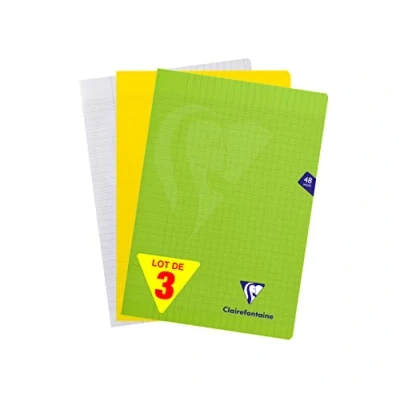 Imagen de Clairefontaine 293101AMZC Lote de 3 Cuadernos Grapados Mimesys A4 (21x29,7 cm) 48 Páginas Cuadrados Grandes Papel Blanco 90 g Color Aleatorio( Verde Amarillo Blanco)