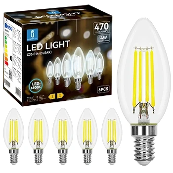 Imagen de Aigostar Bombilla LED E14 Vela Edison, 4W Equivalente a 40W, Blanco Fria 6500K, 470 Lúmenes, Vintage Decorativa C35 de Filamento, No Regulable, Cristal Transparente, Pack 6