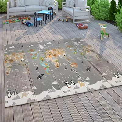 Imagen de Paco Home Alfombra Juegos Gateo Bebé Niños Plegable Lavable Reversible Motivo Animales, tamaño:150x200 cm, Color:Multicolor 3