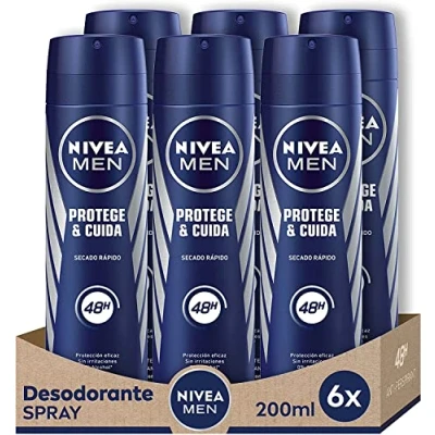 Imagen de NIVEA MEN Protege &amp; Cuida Spray antitranspirante en pack de 6 (6 x 200 ml), desodorante para hombre con máxima protección 48 horas, 0% alcohol