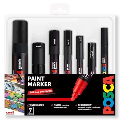 Imagen de Posca Negro Llenos Conjunto de 7 Bolígrafos (PC 17K, PC 8K, 5M, 3M, 1M, 1MR, PCF 350)