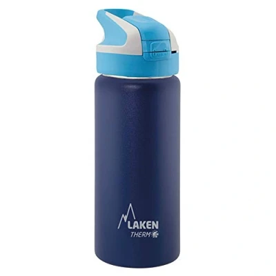 Imagen de Botella de Agua Térmica al Vacío Acero Inoxidable Doble Pared Laken (0,5L Azul) Tecnología 24 Horas Frío Ideal para Trabajo o Deporte Cierre Hermético y Uso Vertical