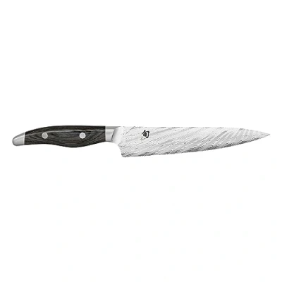 Imagen de KAI Shun Nagare Cuchillo multiusos con hoja de 15 cm 72 capas acero Damasco VG 2 y 10 núcleo dual Mango madera Pakka gris negro Hecho a mano en Japón pequeño forjado