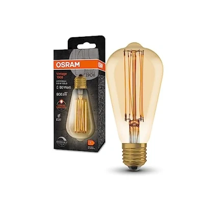 Imagen de OSRAM Lámparas LED de atenuamiento , edición vintage, reemplazo 60 vatios, E27, ST64, 2200 Kelvin, luz confort cálida, vidrio transparente, 1 paquete