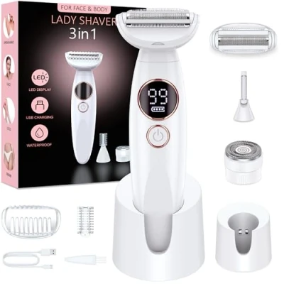 Imagen de Afeitadora Mujer 3 en 1, Rasuradora Zona Intima, Mujers con Estación Recargable USB,Indoloro Maquina Depilar Mujers,Wet&amp;Dry, Depiladora Intima para Manos/Piernas/Axilas
