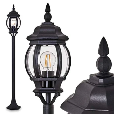 Imagen de lámpara de exterior Lentua, luz camino en aspecto antiguo,aluminio fundido negro con discos plástico, pie 120 cm,lámpara jardín retro/vintage,casquillo E27, IP44,sin bombilla(s)