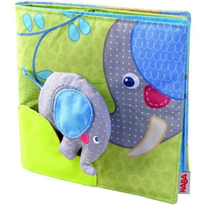 Imagen de Haba 300146 libro de tela Elephant Egon, suave y crepitante con muchos efectos táctiles juego, juguetes para bebés un bonito diseño a partir 6 meses (el embalaje puede variar)