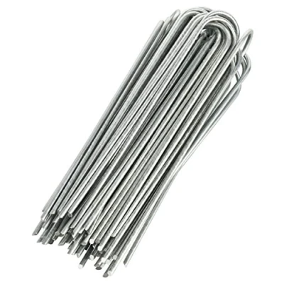 Imagen de GardenMate 400 Grapas de sujeción GALVANIZADAS Alambre Acero Longitud 200 mm, Ancho 25 Ø 3,8 Cabeza Redonda para Suelos Extremadamente Duros