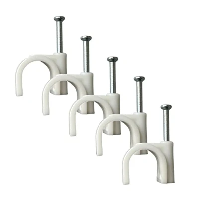 Imagen de 100 x 16mm Blanco Clips Rondos de Cable pared, Clavos pared Maneja el eléctrico CAT5/CAT6,RG6,RG59,RJ45 en Hogar, Oficina, Accesorios escritorio