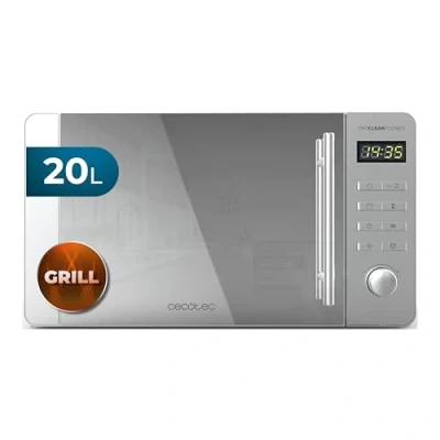 Imagen de Cecotec Microondas de 20L Proclean 5120 Flatbed. Inox Potencia 700W y Grill 800W, 8 Programas, Pantalla Led, Diseño Mirrordoor, Interior Cerámico, Temporizador 30 Min, Tecnología 3Dwave