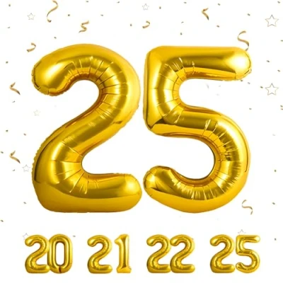 Imagen de Globos de 25 cumpleaños,Dorado pulgadas Globo número, decoraciones número cumpleaños para hombre y mujer, inflable lámina Dorado